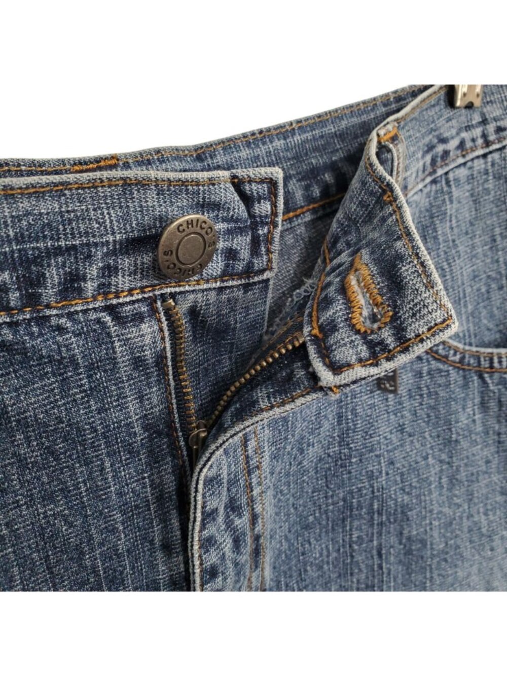 Chicos Denim 2 Size L Skirt Denim Blue Jean Mid Rise Stretch Crosshatch Casual - Picture 10 of 10